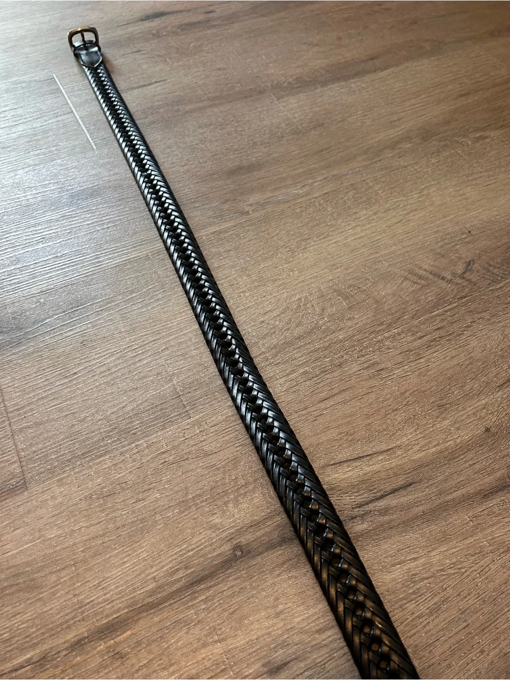 Braided Belt Unisex One Size Black Adjustable Brass Tone Buckle 58” Long